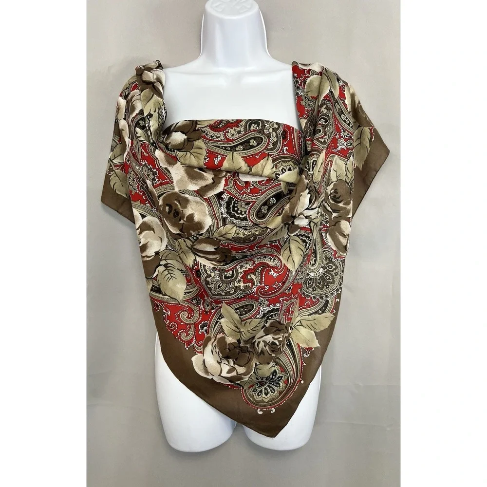 Vintage Made In‎ Italy Scarf Polyester Floral Multicolor 30